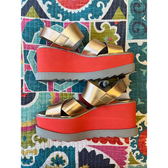 Free People Kate Rose Gold Platform Wedge Disco Sandals Size: EU 39 US 8 - Picture 4 of 9